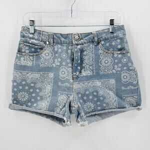 Indigo Saints raw hem denim shorts hanker chief print light wash size 27 western